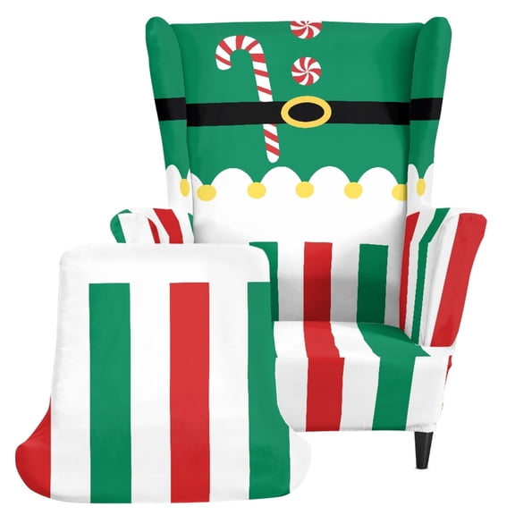 Psesaysky Christmas Wingback Chair Slipcover with Spandex Fabric, 2 Piece Non Slip Stretch Cover for Living Room Hotel Pet Protection