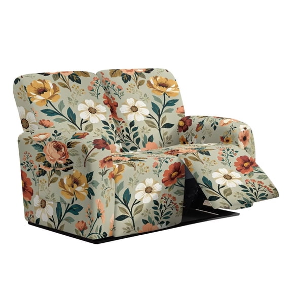 Psesaysky Classic Flowers Pattern Reclining Couch Cover with Adjustable Straps Middle Console Washable Recliner Slipcover Polyester