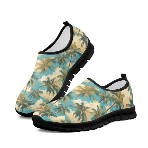 Psesaysky Coconut Tree Printed Sneakers Women's Slip on Anti-Slip Breathable Walking Shoes Loafers Size 5.5-11.5