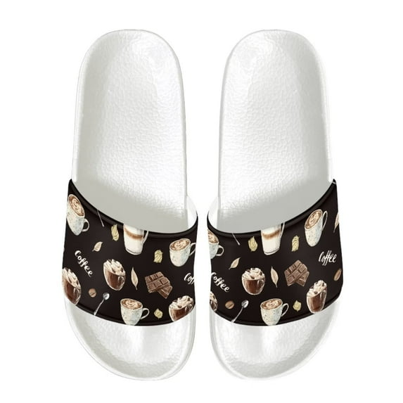 Psesaysky Coffee Pattern Summer Slide Sandals for Men Boys Stylish Lightweight Versatile Anti-Slip Beach Sandals Size 5-14