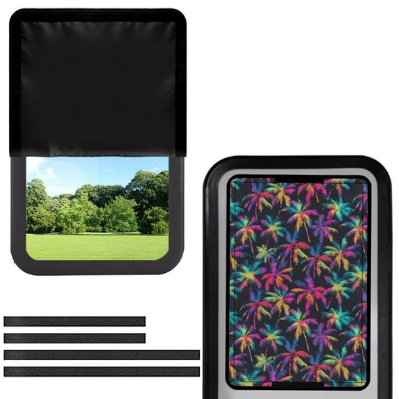 Psesaysky Color Palm Trees Rv Door Window Shade, Half-Fold Design Camper Sun Shade Windshield Blackout Cover, RV Accessories Fits for Interior Door Window 17.3 x 26 inch