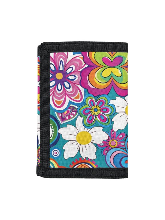 Colorful Abstract Floral Trifold Card Wallet for Outdoor, Elastic Polyester Kids Trifold Wallet with Easy to Clean Compact Children's Wallet