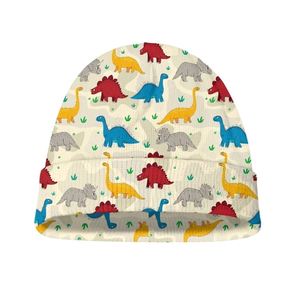 Psesaysky Colorful Cartoon Dinosaur Print Hats for Unisex Kids Toddler Soft Beanie Warm Windproof Cap Winter Hats for Boy Girl