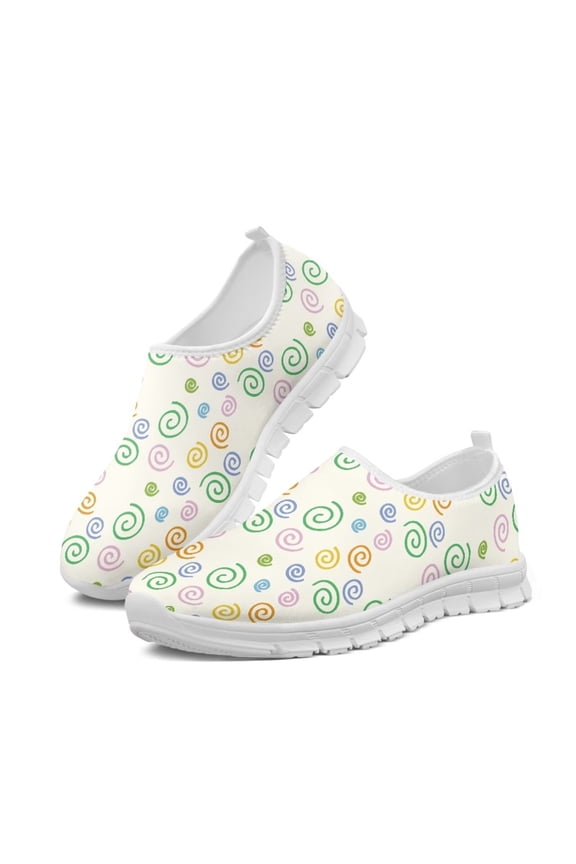 Colorful Circles Printed Shoes for Girls Students Low-Cut Casual Shoes Lightweight Breathable Walking Sneakers