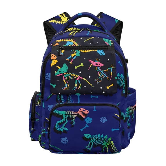 Psesaysky Colorful Dinosaur Skeleton Pattern School Bookbag with Padded Straps Lightweight School Backpack, Large Capacity 17 Inch Book Bag for Travel Back to School Elementary School