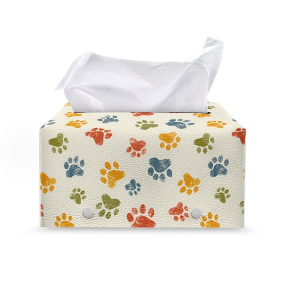 Psesaysky Colorful Dog Paw Print Multifunctional Rectangular Car Tissue Holder for Family, Waterproof Rectangular Tissue Box Cover for Living Room Office