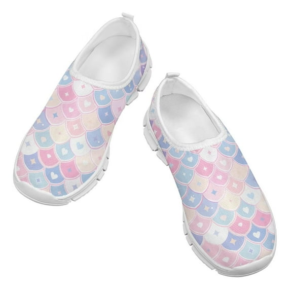 Psesaysky Colorful Fish Scale Casual Shoes for Child Girls Soft Light Breathable Walking Sneakers Loafers Size 11-15