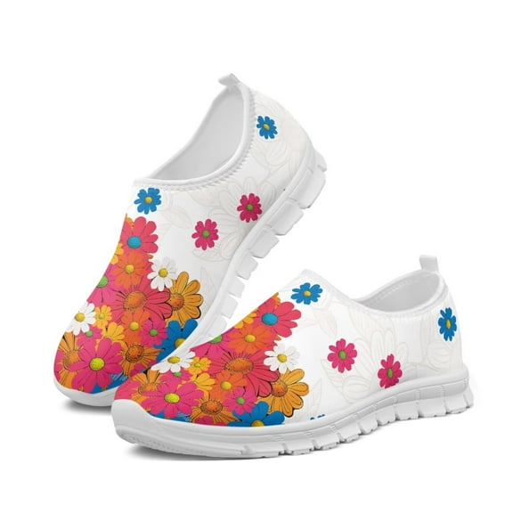 Psesaysky Colorful Floral Sneakers for Women Ladies Fashion Slip on Causal Shoes Loafers Lightweight Non Slip Comfortable Hiking Shoes Arch Support White Sole Size 9.5