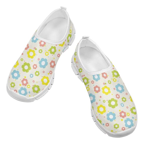 Psesaysky Colorful Flowers Casual Shoes Slip on Sneakers Light Breathable Loafers for Little Girls Size 11-15