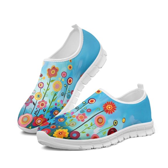 Psesaysky Colorful Flowers Low-Cut Casual Sneakers for Girls Lightweight Breathable Walking Shoes Shock-Absorption and Comfortable Loafers for Women