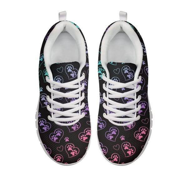 Psesaysky Colorful Footprint Running Shoes for Women Big Girls Lightweight Durable Tennis Shoes Breathable Mesh Walking Shoes