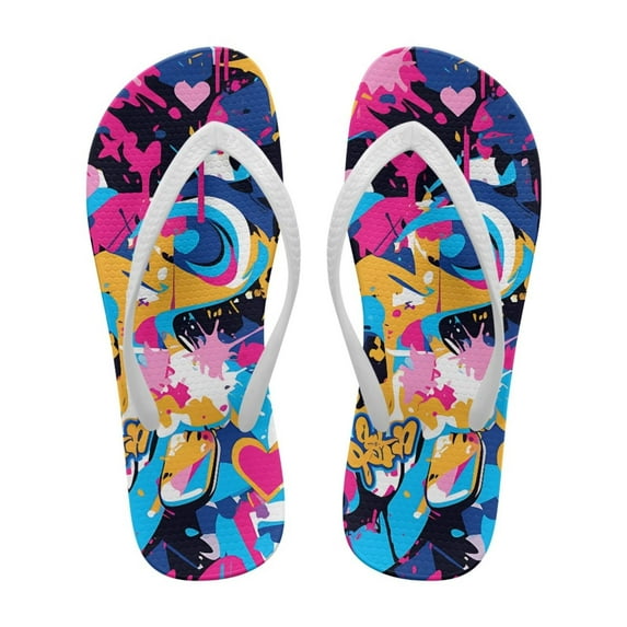 Psesaysky Colorful Graffiti Sandals for Girls Suitable for Indoor Outdoor Footwear Women's Fashionable Comfort Flip Flops