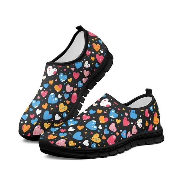Psesaysky Colorful Love Heart Printed Shoes for Girls Women Skin-Friendly Durable Walking Shoes Size 5.5-11.5