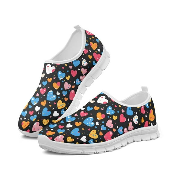 Psesaysky Colorful Love Heart Printed Shoes for Girls Women Skin-Friendly Durable Walking Shoes Size 5.5-11.5