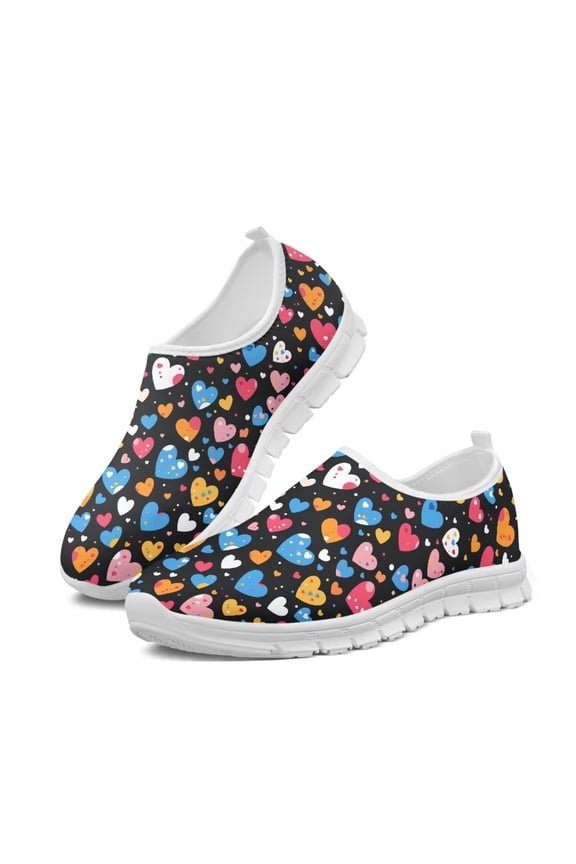 Colorful Love Heart Printed Shoes for Girls Women Skin-Friendly Durable Walking Shoes Size 5.5-11.5