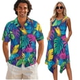 thumbnail image 1 of Psesaysky Colorful Palm Leaves Print Sleeveless Womens Tank Dress or Mens Short Sleeve Shirts Beach Sundress with Pockets Vacation Aloha Shirts Couples Matching Hawaiian Outfit, 1 of 7