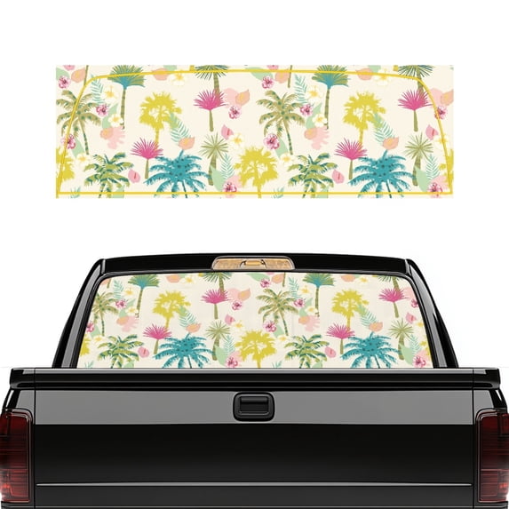 Psesaysky Colorful Palm Tree Print Car Rear Windshield Sunshade for Most Models, Vinyl Perforated Back Window Decals with Full Windows Coverage
