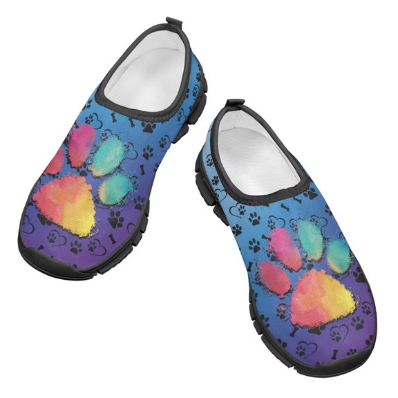 Psesaysky Colorful Paw Casual Shoes Slip-on Sneakers Light Breathable Walking Shoes Loafers for Little Girls Boys Size 11-15