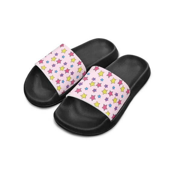 Psesaysky Colorful Stars Slide Sandals for Little Girls Boys Stylish Printed Slippers Summer Anti-Slip Lightweight Shower Shoes Soft Soled Beach Sandals Black Sole Big Kid Size 1