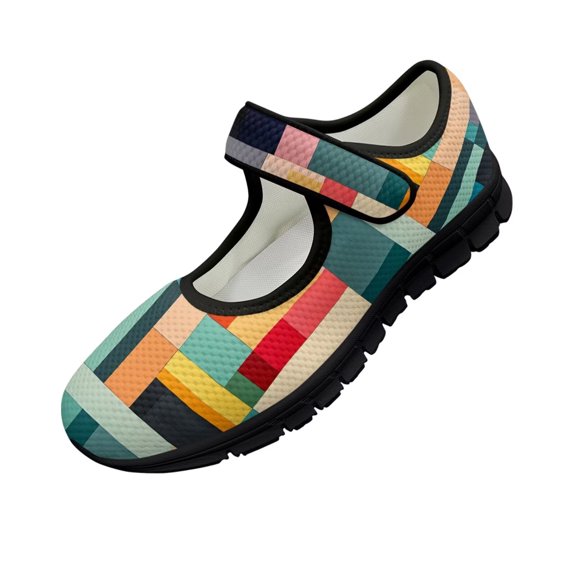 Psesaysky Colorful Stripes Casual Shoes for Ladies Girls Light Shock-Absorption Velcro Sneakers Easy to Wear Size 5.5-10