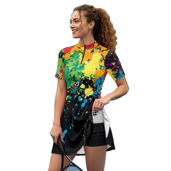 Psesaysky Colorful Tie Dye Tennis Dress for Women Trendy Golf Dresses with Pockets and Shorts Sleeveless Workout Exercise Outfit Quick Dry 2 Pieces Outfits,XS-2XL