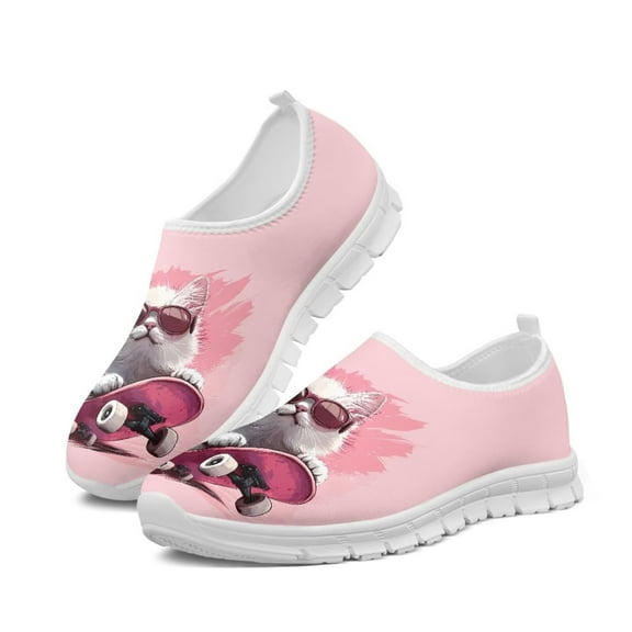 Psesaysky Cool Cats Pink Sneakers for Girls Women's Slip on Anti-Slip Breathable Walking Shoes Loafers Size 5.5-11.5
