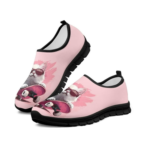 Psesaysky Cool Cats Pink Sneakers for Girls Women's Slip on Anti-Slip Breathable Walking Shoes Loafers Size 5.5-11.5