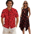 thumbnail image 1 of Psesaysky Couples Matching Outfit Red Ladybug Print Sleeveless Dress for Women A Line Tank Sundress&Mens Button Down Shirts for Party Holiday Wedding,S-5XL, 1 of 7