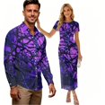 thumbnail image 1 of Psesaysky Couples Matching Outfits Purple Camo Print Couple Clothes Shirts or Sundress for Women Bodycon Pencil Mesh Dresses and Polos Shirts,His and Her Matched Clothes,S-3XL, 1 of 6