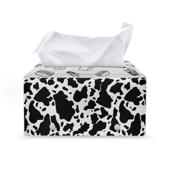 Psesaysky Cow Print Rectangle Tissue Box Covers, Waterproof PU Leather Facial Organizer for Home Bathroom Car Decor
