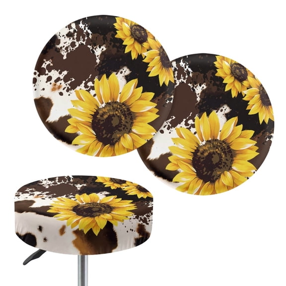 Psesaysky Cowhide Sunflower Print Soft & Elastic Fabric Chair Seat Slipcover with Super Soft, High Elastic Breathable Stool Cushion Slipcover for Bar