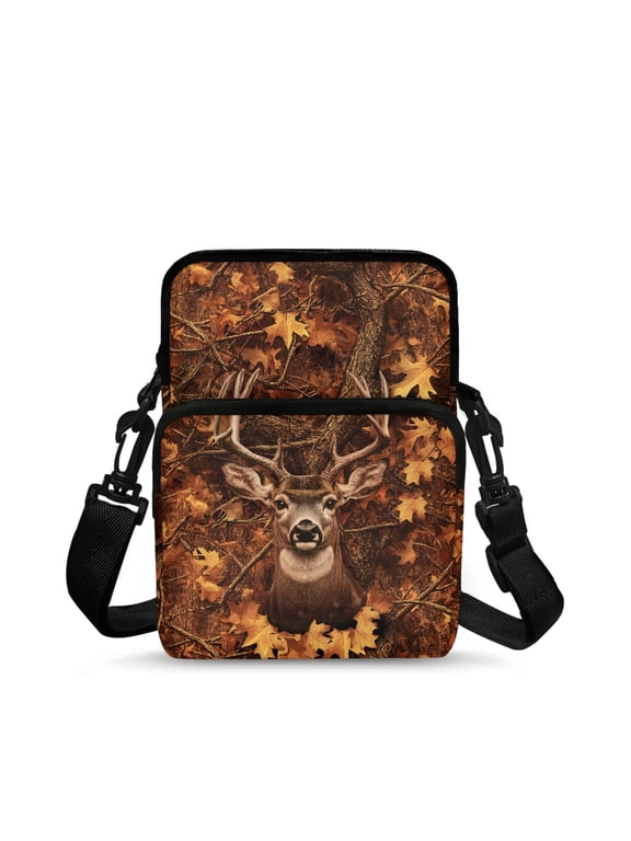 Crossbody Bag for Running, 2 Layer Lightweight Crossbody Purse for Men Camouflage Deer Print Crossbody Bags
