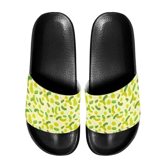 Psesaysky Cucumber Printed Slide Sandals for Women Girls Yellow and Green Sandals for Summer Lightweight Comfortable Beach Sandals