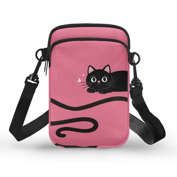 Psesaysky Cute Black Cat Shoulder Bag with Zipper Closure, Multi Purpose Polyester Mini Pouch for Shopping, Work and Daily Carry