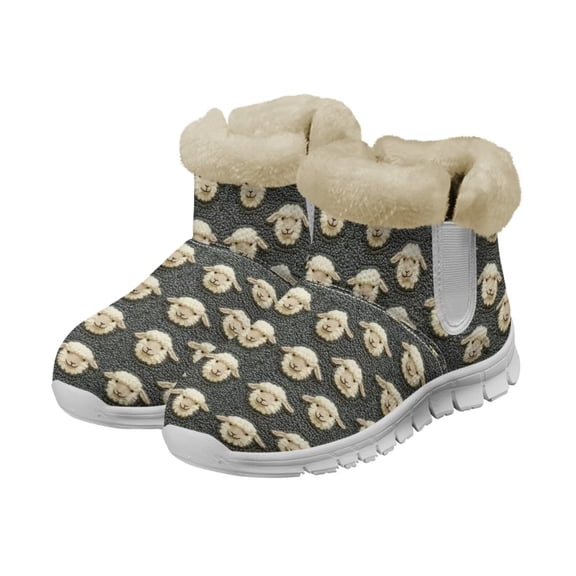 Psesaysky Cute Cartoon Sheep Snow Boots for Girls Women Warm Cozy Outdoor Slip-on Short Boots Wide Width Size 6-12
