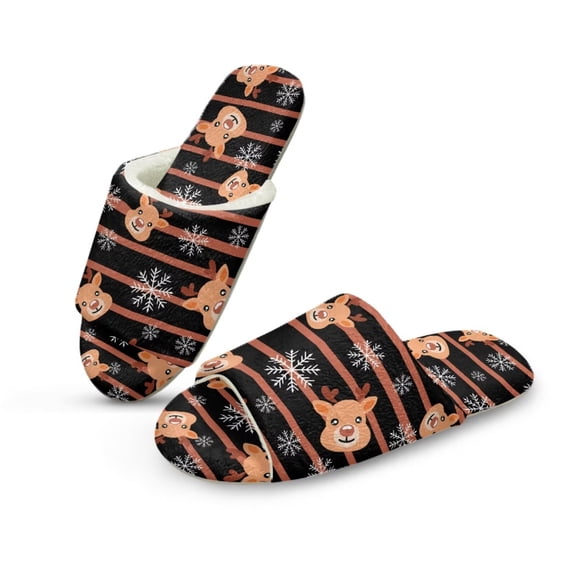 POLERO Cute Reindeer Print House Slippers for Women Indoor Open Toe Women House Slippers Winter Cotton Shoes Breathable Home Soft Outsole, Size 7.5-8.5