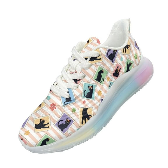 Psesaysky Cute Cat Sneakers for Women Girls Rainbow Air Cushion Running Shoes Breathable Comfortable Shoes Size 6-11