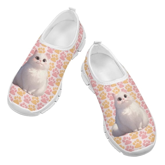 Psesaysky Cute Cats Printed Loafers Low-Cut Casual Shoes for Kids Girls Light Comfortable Sneakers Size 11-15