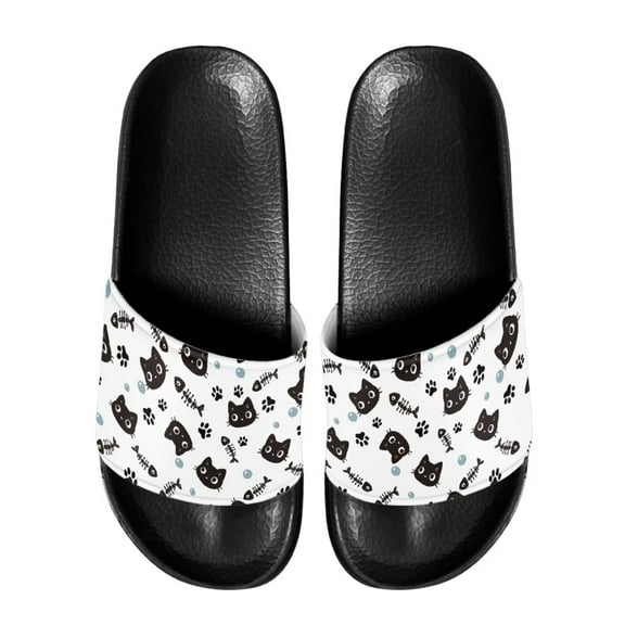 Psesaysky Cute Cats Printed Slide Sandals for Girls Summer Lightweight Flip-Flops Beach Sandals Size 6-13.5