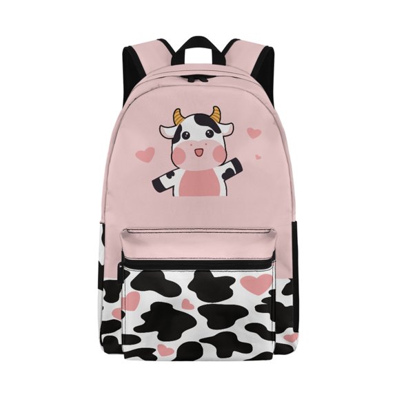 Psesaysky Cute Cow With Hearts Backpack Kids Schoolbag Sets Crossbody Bag for Boys Girls 17Inch Large Capacity Bookbag Casual Daypack for Travel