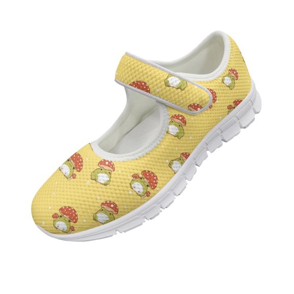 Psesaysky Cute Frogs Casual Shoes for Girls Women Lightweight Breathable Walking Shoes Hook & Loop Shoes Anti-Slip Durable Printed Shoes