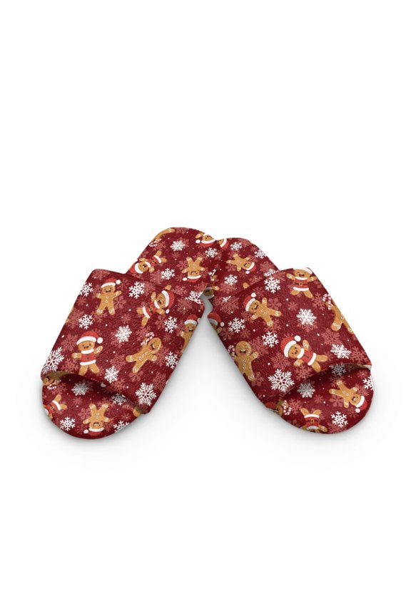 Cute Gingerbread Man Print House Slippers for Women Christmas Open Toe Lightweight Indoor Slippers Slip On Bedroom Shoes with Soft Sole, Size 6-7