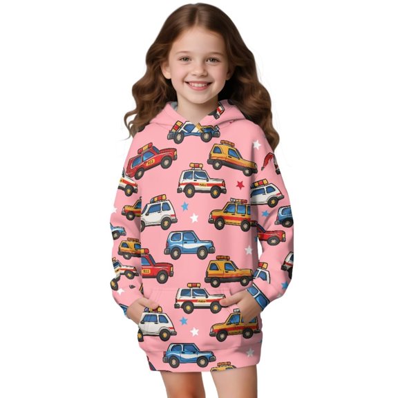 Psesaysky Cute Hoodies for Teen Girls Trendy Cartoon Truck Print Preppy Hooded Sweatshirts Oversized Long Sleeve Hoodie Dress Clothes for Girls for 5-6 Years