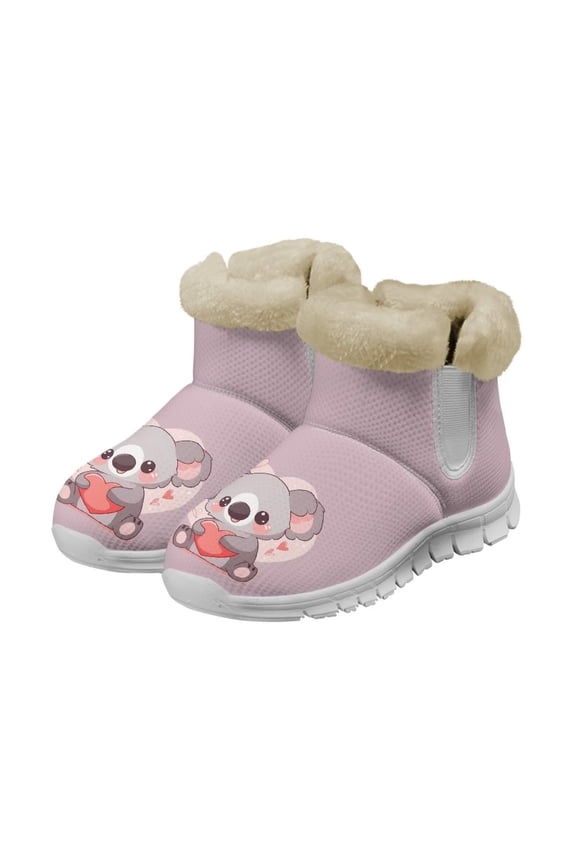 Cute Koala Printed Snow Boots for Big Girls Wide Width Light Comfortable Plush Winter Boots Size 6-12
