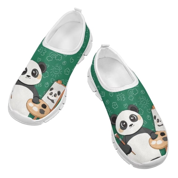 Psesaysky Cute Panda Printed Casual Shoes for Kid Girls Shock-Absorption Comfortable Loafers Size 11-15