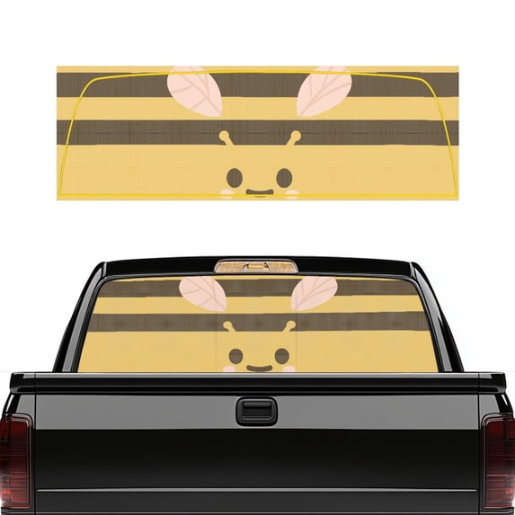 Psesaysky Cute Striped Bee Car Rear Windshield Sunshade, See through Truck Rear Window Decal Full Coverage Easy Install 66.9 x 22.4 Inches for Most Pickup Trucks