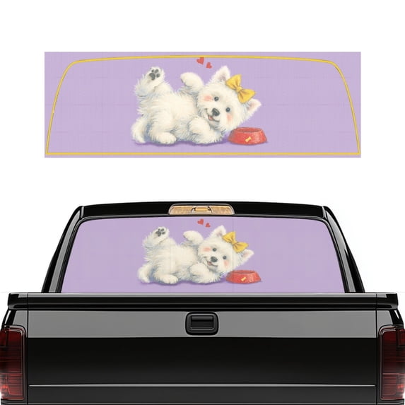 Psesaysky Cute White Dog Back Window Decal 66.9 x 22.4 Inches, Fade Resistant UV Protection Vinyl for Most Pickup Trucks and SUVs