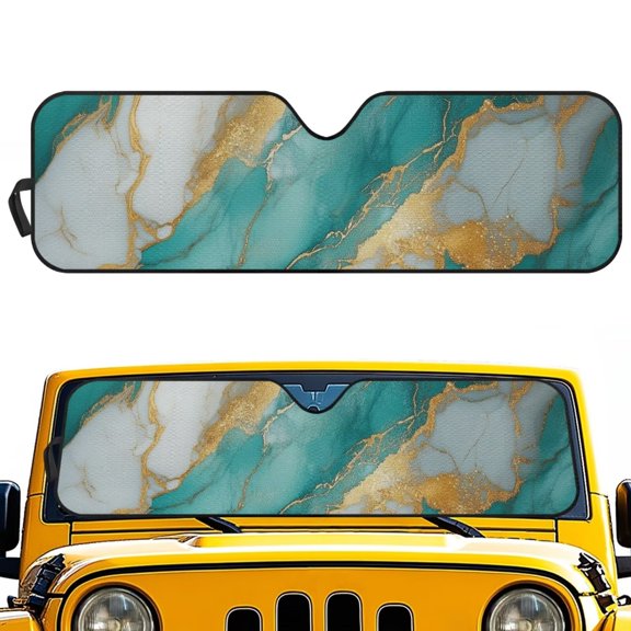 Psesaysky Cyan Marble Windshield Sun Shade for Car Off-road Vehicle (52.95x16.14 Inches), Sun Shade Windshield, Shades for Front Windows, Protector Blocks UV, Fashion Car Decor