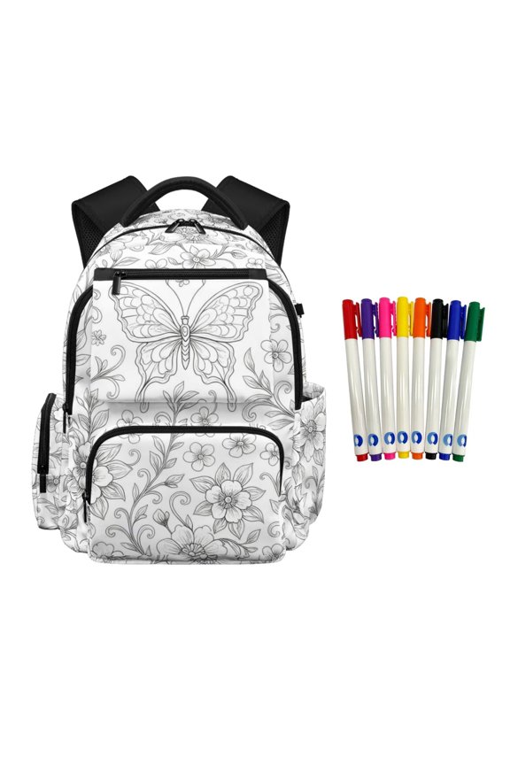 DIY Coloring Cat Backpack for Girls 6-8 8-10 Color Your Own Butterfly School Backpack with 8 Fabric Markers Kids Colorable School Bag 17 Inch Bookbag