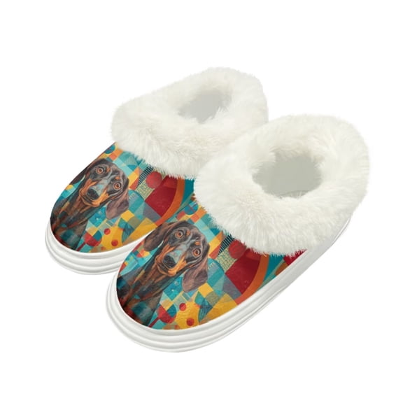 Psesaysky Dachshund Color Art Print Womens House Fuzzy Slippers Thick Sole Platform Slippers with Plush Lining Slip on Home Kitchen Shoes, Size 7-8